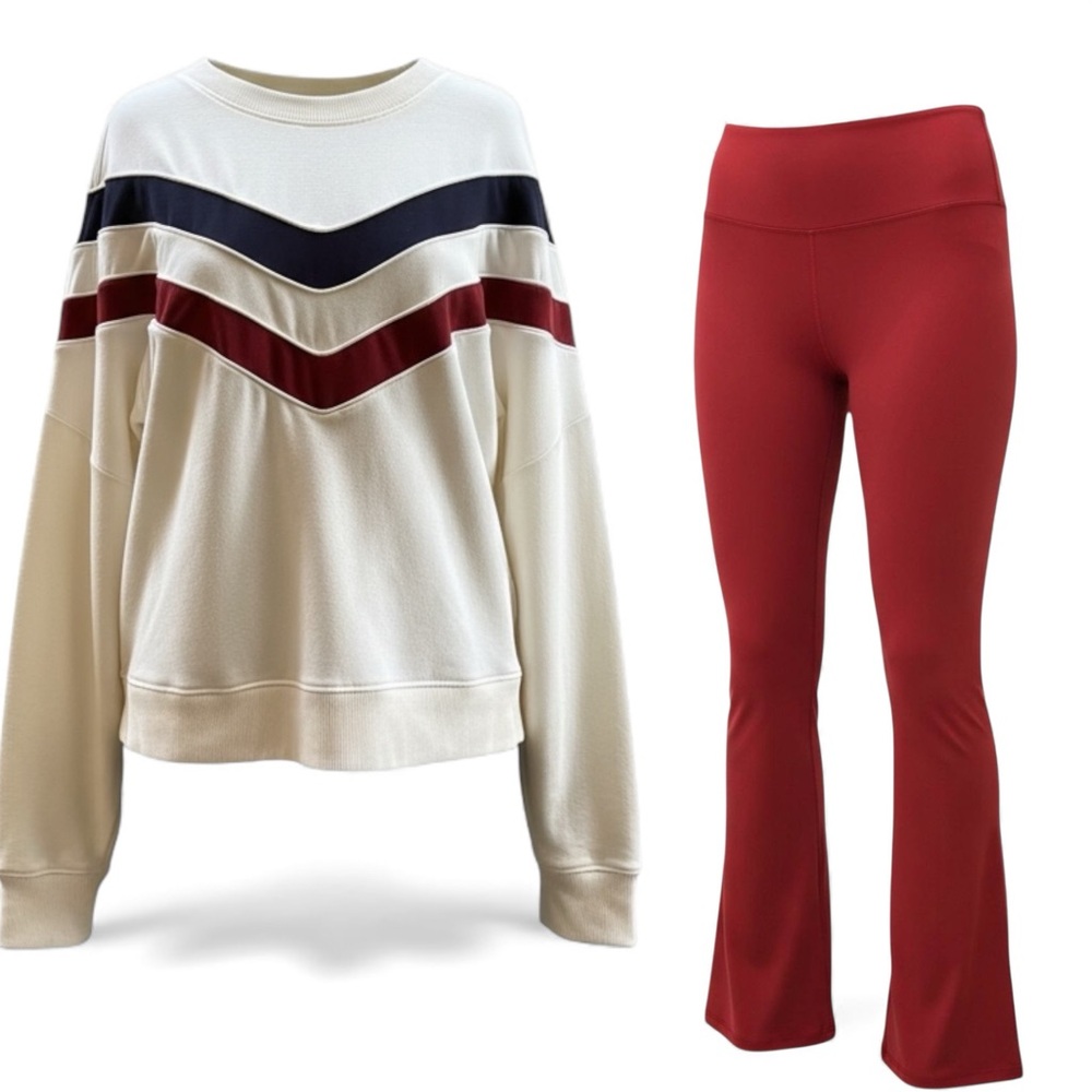 NWT Antonio Melani Two-Piece Athletic Set Cream/Burgundy XL